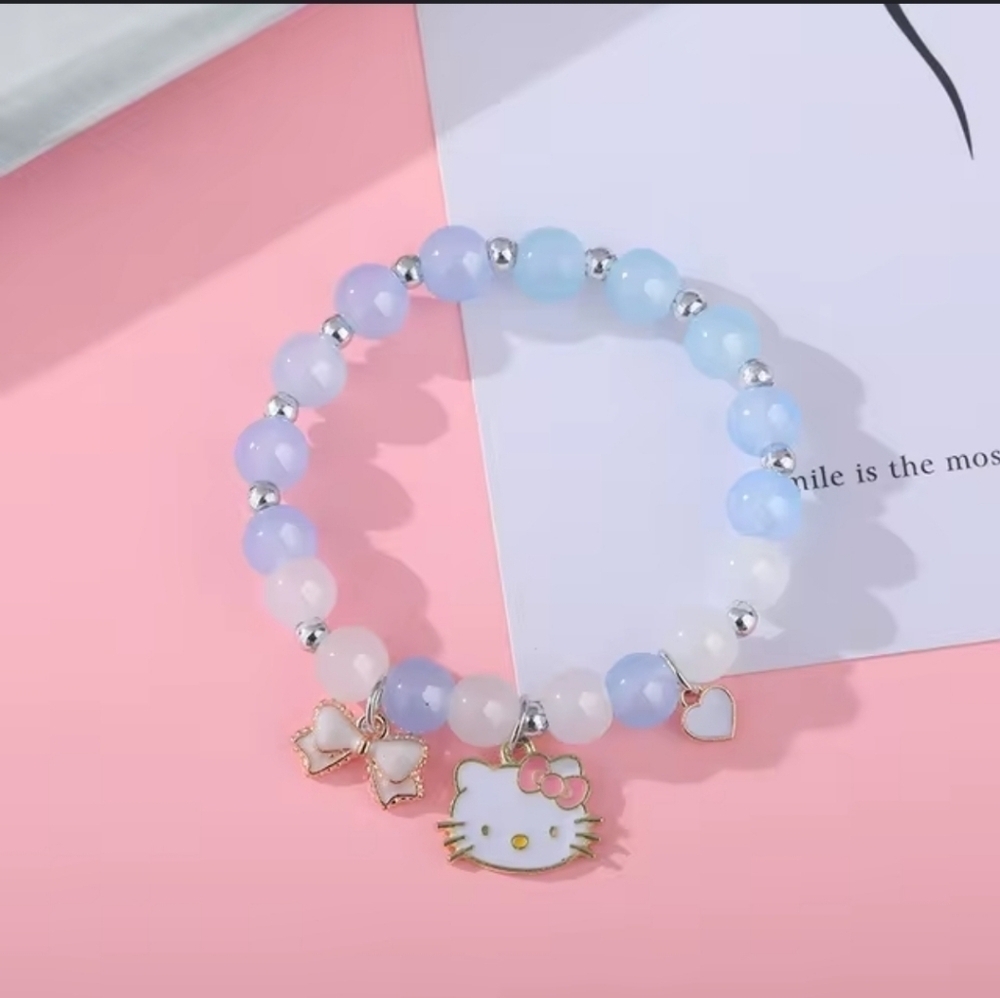 NWT Hello Kitty Cartoon Charms Bracelet Kawaii Pendant New 18cm Blue Stretchy